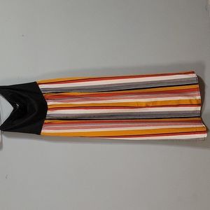 French Atmosphere Black and Multicolor Striped Maxi Dress